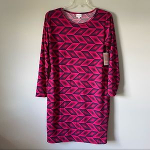 LULAROE NWT Debbie—long sleeve sheath dress, knee length, pink/purple, Size XL